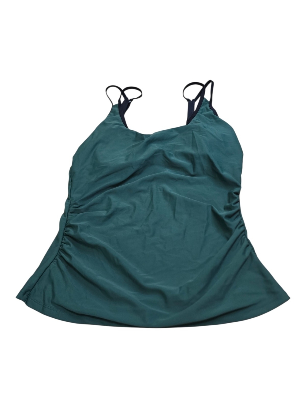 Green Ruched Tankini Swim Top Adjustable Straps Shelf Bra Women's XL